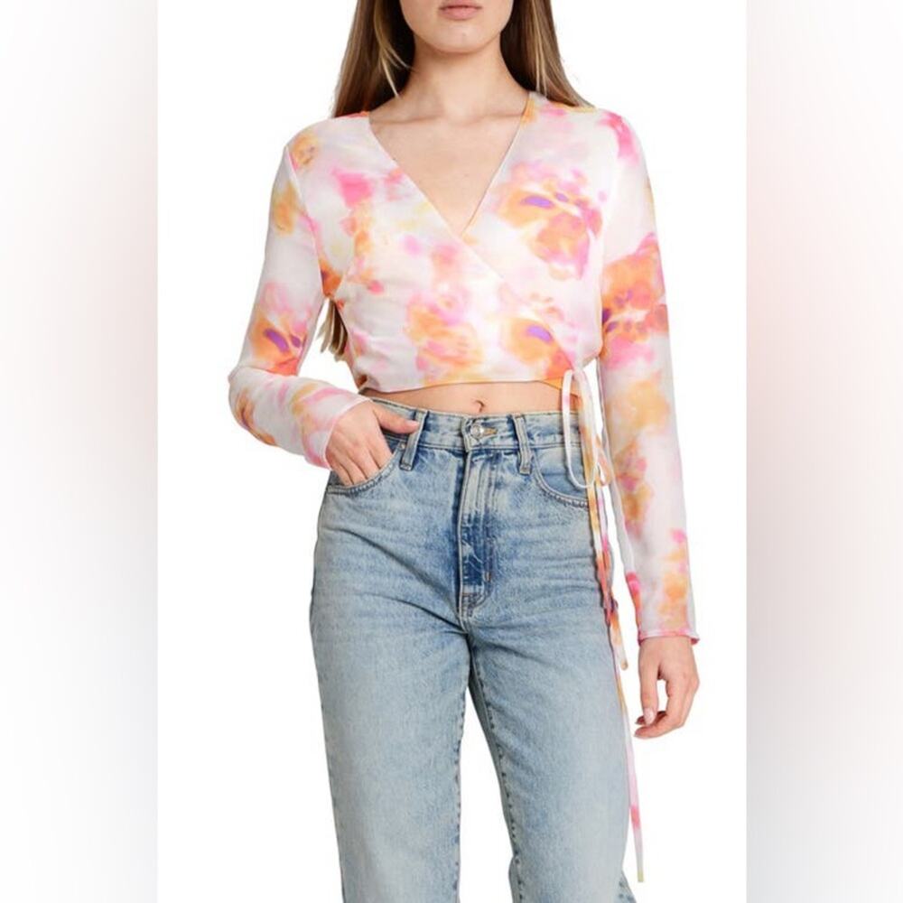 NWT WAYF Jess Tie Dye Wrap Crop Top Long Sleeve Size Medium